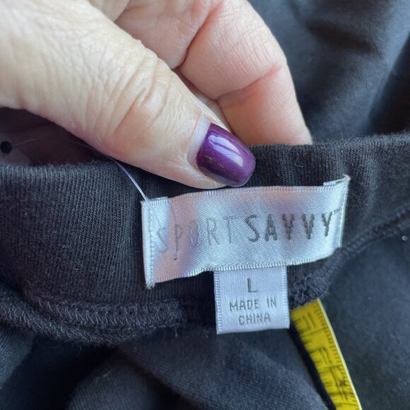 Sport Savvy Women's French Terry Pant Size L Black Button Hem Pull On Cozy NWT - Picture 9 of 10